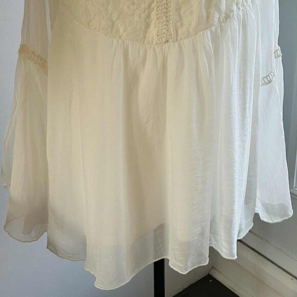 Bellambra Made in Italy Pure Silk Ivory Lace-Yoke Boho Tunic Blouse – US L - Picture 4 of 11